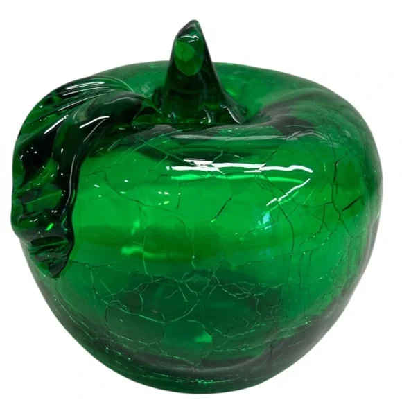 Vintage Green Crackled Glass Apple Sculpture - Picture 3 of 12
